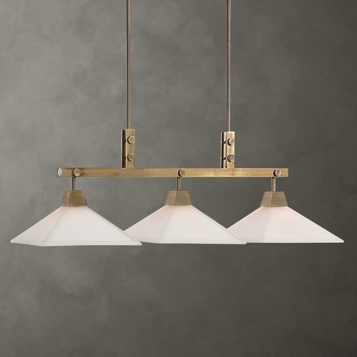 Brookdale Three Light Linear Chandelier Aged Brass-Linear/Island-Uttermost-Lighting Design Store