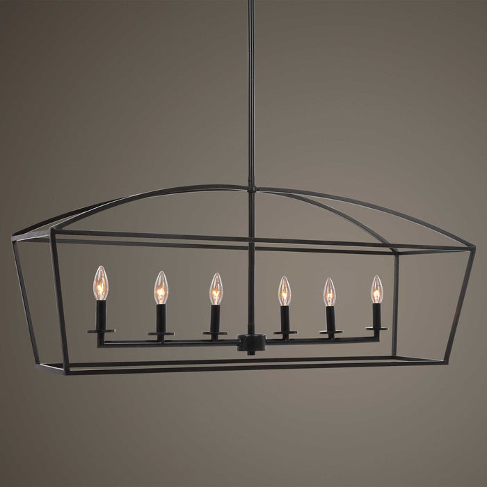 Clayton Six Light Linear Chandelier Deep Weathered Bronze-Linear/Island-Uttermost-Lighting Design Store