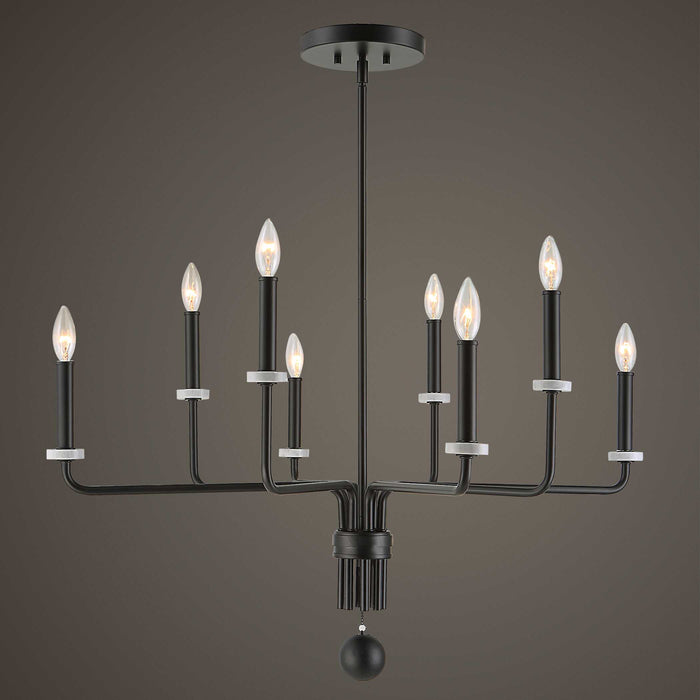 Ebony Eight Light Chandelier Matte Black With White Marble-Mid. Chandeliers-Uttermost-Lighting Design Store