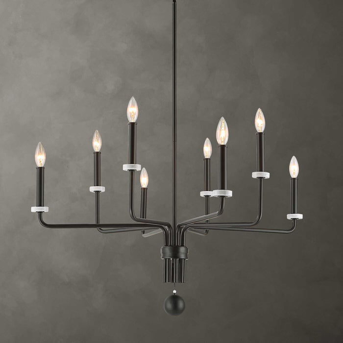 Ebony Eight Light Chandelier Matte Black With White Marble-Mid. Chandeliers-Uttermost-Lighting Design Store