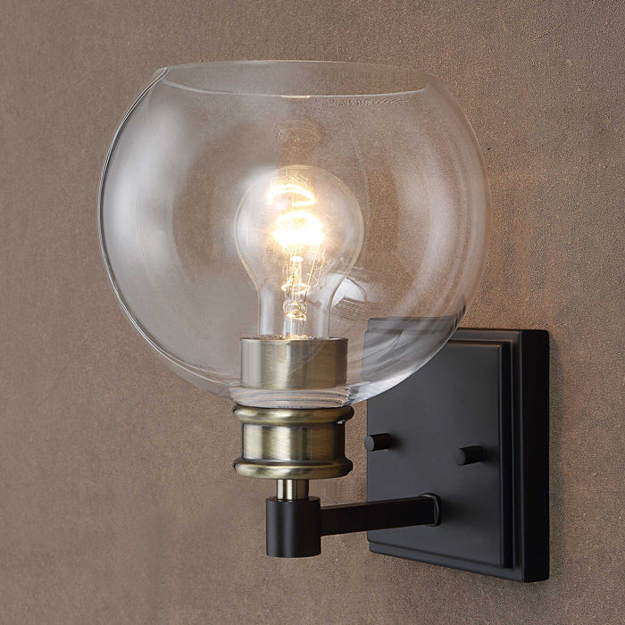 Kent One Light Wall Sconce Black & Plated Antique Brass-Sconces-Uttermost-Lighting Design Store