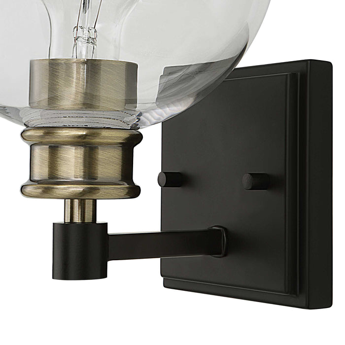 Kent One Light Wall Sconce Black & Plated Antique Brass-Sconces-Uttermost-Lighting Design Store