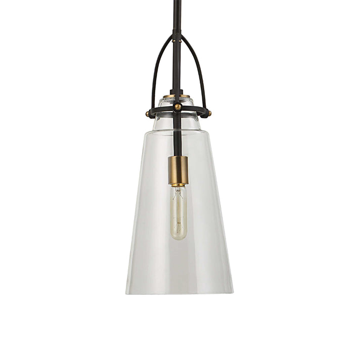 Saugus One Light Pendant Black With Antique Brass-Mini Pendants-Uttermost-Lighting Design Store