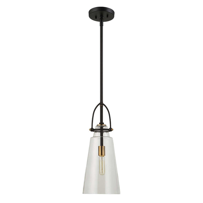 Saugus One Light Pendant Black With Antique Brass-Mini Pendants-Uttermost-Lighting Design Store