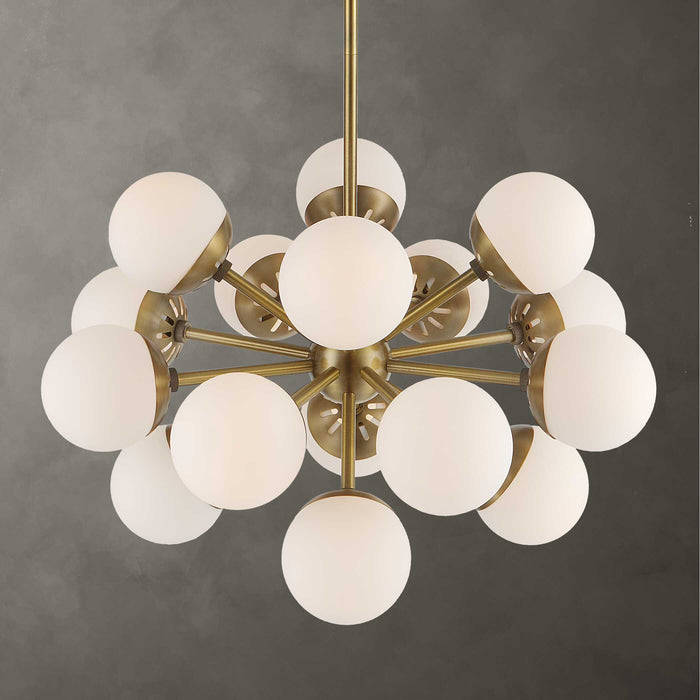 Droplet, 16 Light Chandelier Antique Brass-Mid. Chandeliers-Uttermost-Lighting Design Store