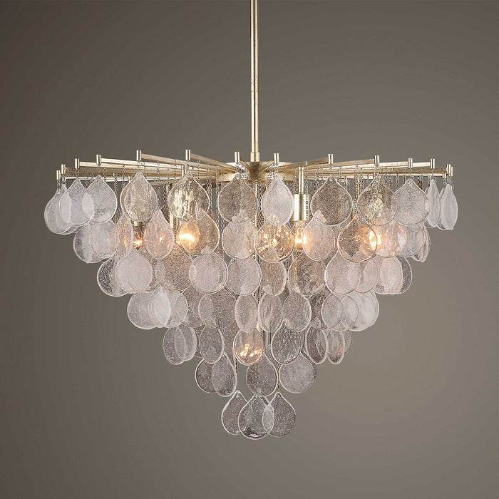 Goccia Eight Light Pendant Antique Bright Silver Leaf-Large Chandeliers-Uttermost-Lighting Design Store