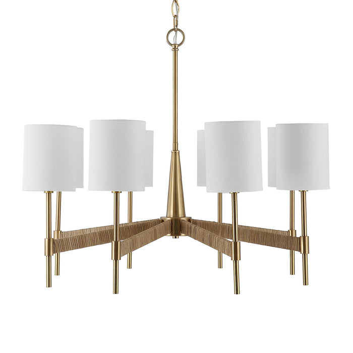 Lautoka Eight Light Chandelier Warm Brass With Rattan Wrap-Mid. Chandeliers-Uttermost-Lighting Design Store