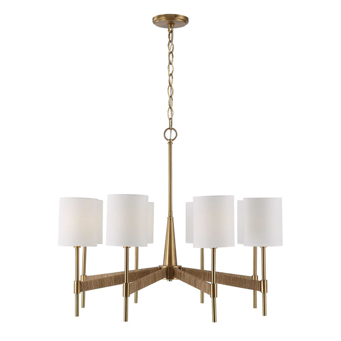 Lautoka Eight Light Chandelier Warm Brass With Rattan Wrap-Mid. Chandeliers-Uttermost-Lighting Design Store