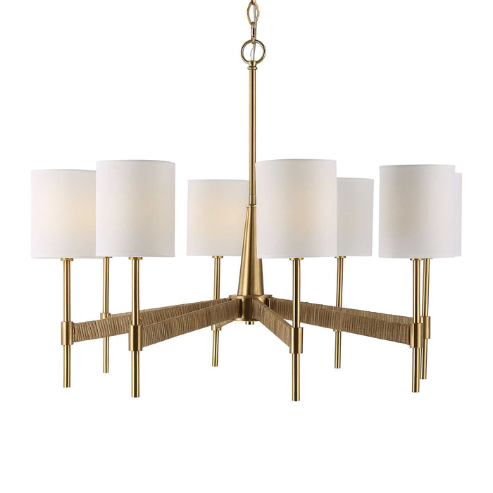 Lautoka Eight Light Chandelier Warm Brass With Rattan Wrap-Mid. Chandeliers-Uttermost-Lighting Design Store