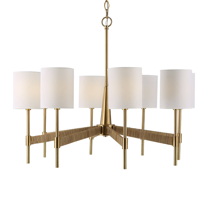 Lautoka Eight Light Chandelier Warm Brass With Rattan Wrap-Mid. Chandeliers-Uttermost-Lighting Design Store