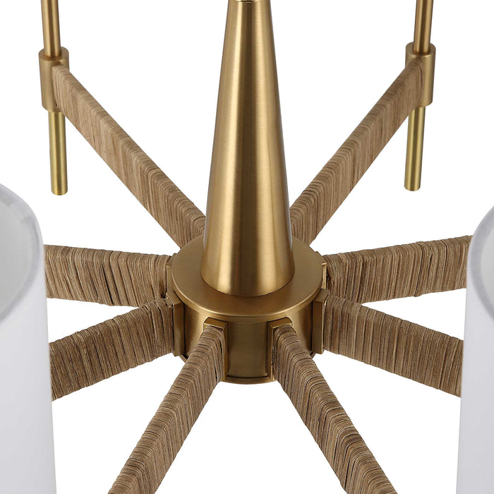 Lautoka Eight Light Chandelier Warm Brass With Rattan Wrap-Mid. Chandeliers-Uttermost-Lighting Design Store