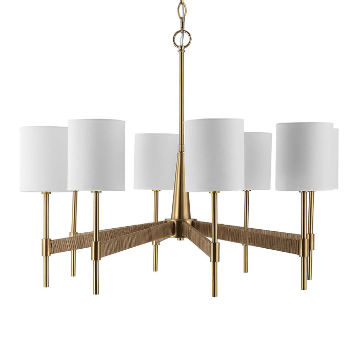 Lautoka Eight Light Chandelier Warm Brass With Rattan Wrap-Mid. Chandeliers-Uttermost-Lighting Design Store