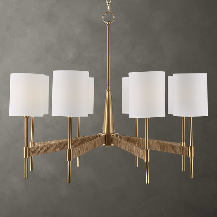 Lautoka Eight Light Chandelier Warm Brass With Rattan Wrap-Mid. Chandeliers-Uttermost-Lighting Design Store