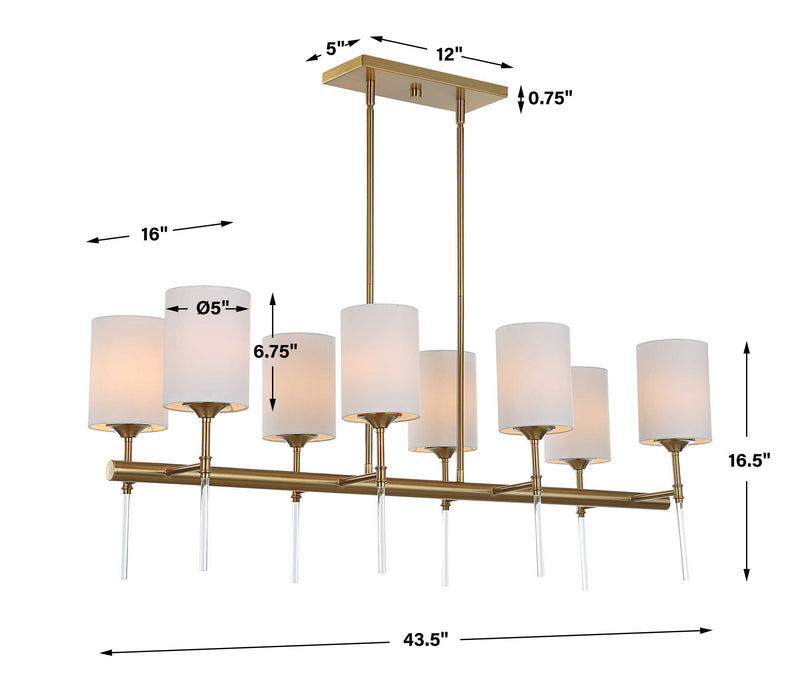 Awyr Eight Light Linear Chandelier Warm Brass-Linear/Island-Uttermost-Lighting Design Store
