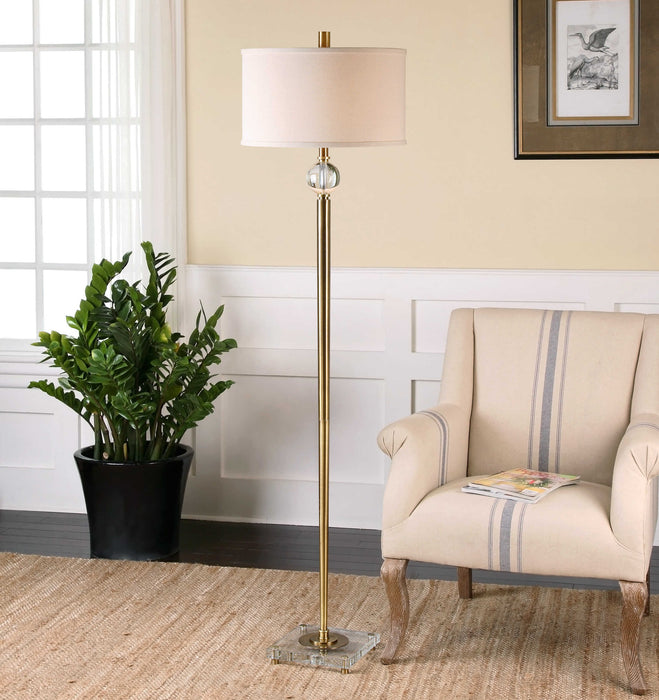 Mesita One Light Floor Lamp Brush Brass-Lamps-Uttermost-Lighting Design Store
