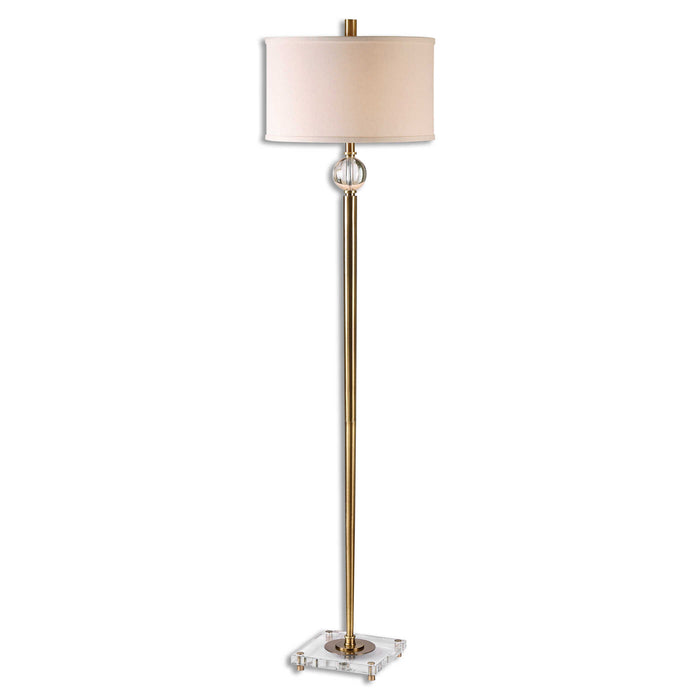 Mesita One Light Floor Lamp Brush Brass-Lamps-Uttermost-Lighting Design Store