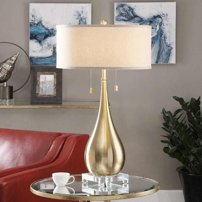 Lagrima Two Light Table Lamp Brushed Brass-Lamps-Uttermost-Lighting Design Store