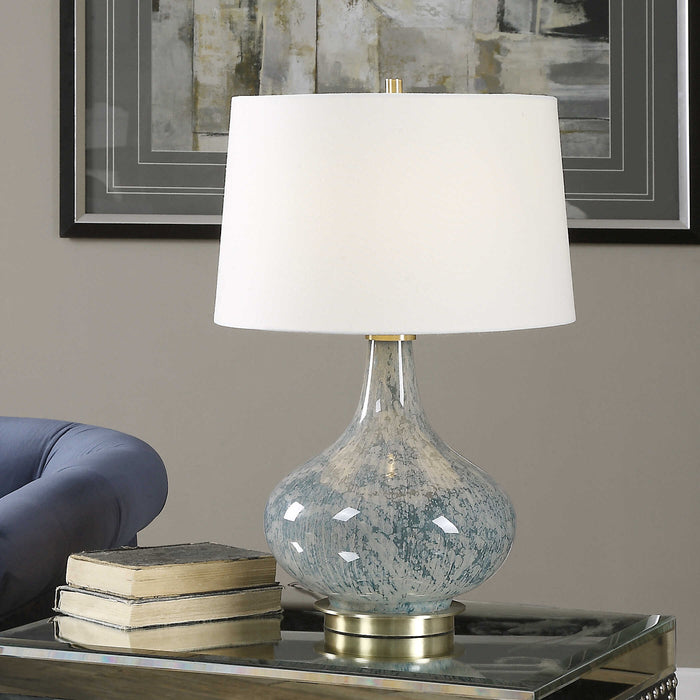 Celinda One Light Table Lamp Blue Gray, Brushed Brass-Lamps-Uttermost-Lighting Design Store