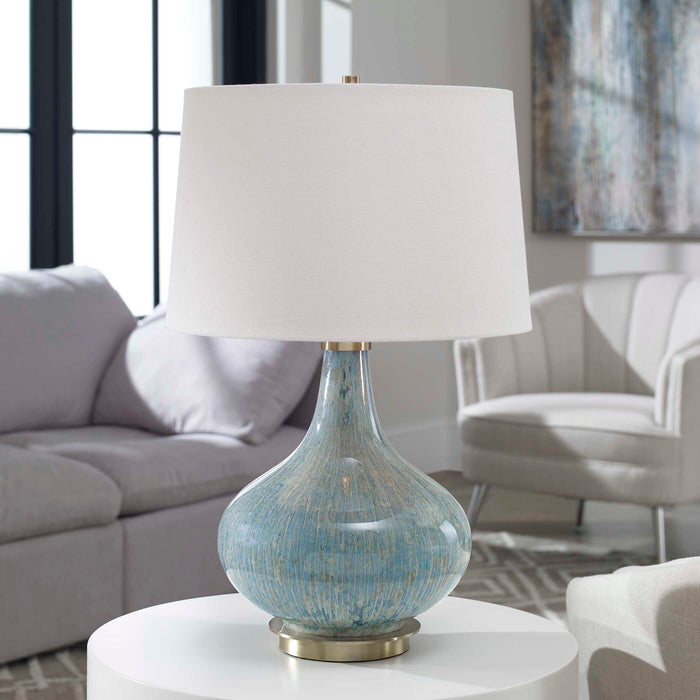 Celinda One Light Table Lamp Blue Gray, Brushed Brass-Lamps-Uttermost-Lighting Design Store