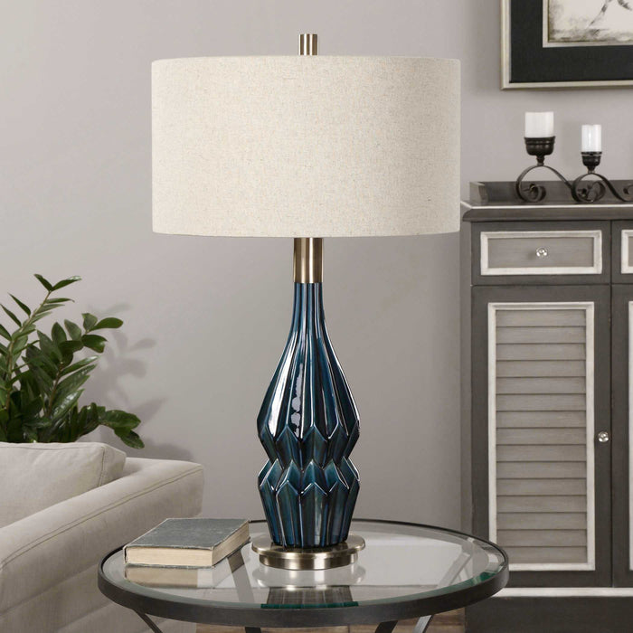 Prussian One Light Table Lamp Blue Ceramic-Lamps-Uttermost-Lighting Design Store