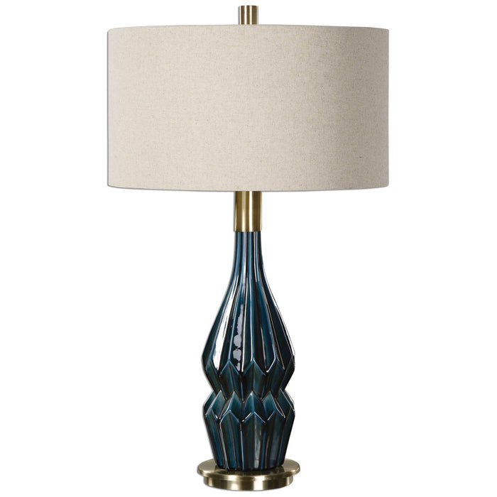Prussian One Light Table Lamp Blue Ceramic-Lamps-Uttermost-Lighting Design Store