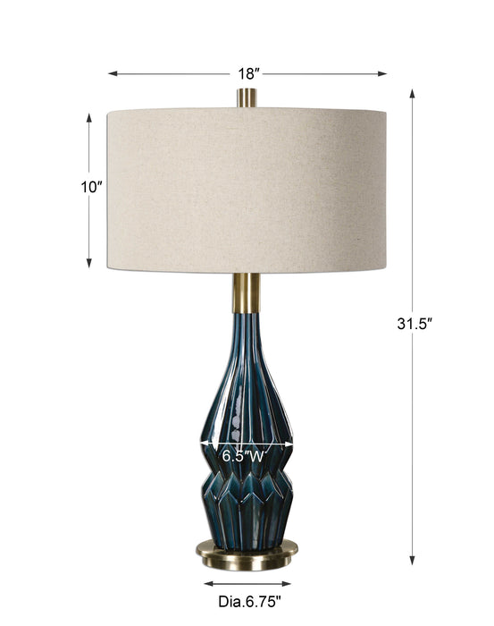 Prussian One Light Table Lamp Blue Ceramic-Lamps-Uttermost-Lighting Design Store