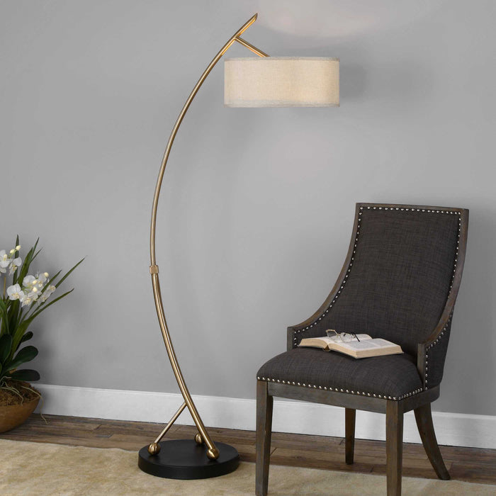 Vardar Two Light Floor Lamp Brushed Brass-Lamps-Uttermost-Lighting Design Store