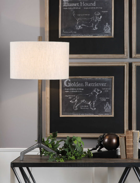 Ivor One Light Table Lamp Raw Steel And Burnished Distressing-Lamps-Uttermost-Lighting Design Store