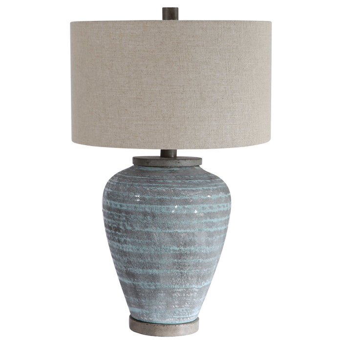 Pelia One Light Table Lamp Aqua Blue Crackle Glaze With Light Gray Textured Pattern-Lamps-Uttermost-Lighting Design Store