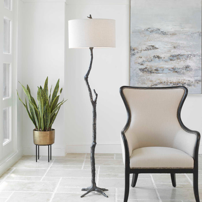Spruce One Light Floor Lamp Distressed Rustic Black-Lamps-Uttermost-Lighting Design Store