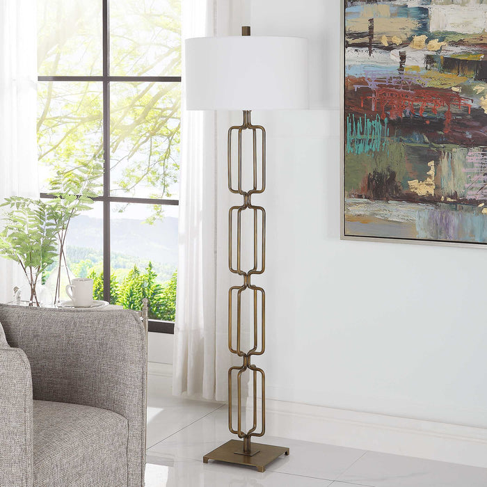 Link One Light Floor Lamp Antique Brushed Gold-Lamps-Uttermost-Lighting Design Store