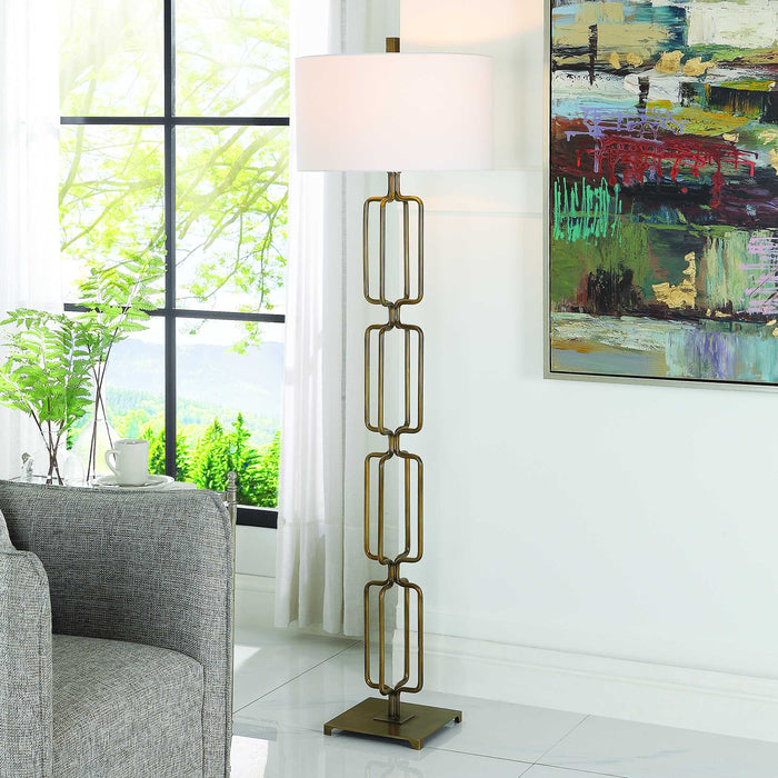 Link One Light Floor Lamp Antique Brushed Gold-Lamps-Uttermost-Lighting Design Store