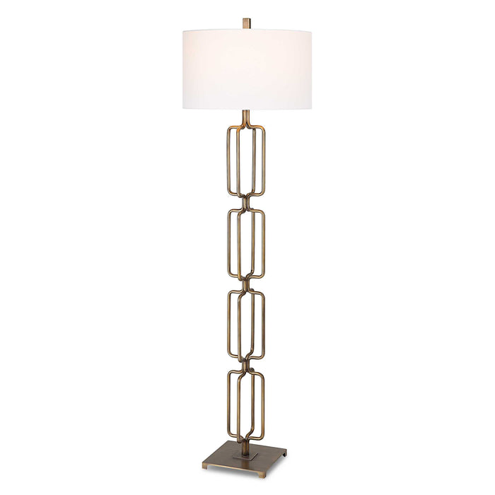 Link One Light Floor Lamp Antique Brushed Gold-Lamps-Uttermost-Lighting Design Store