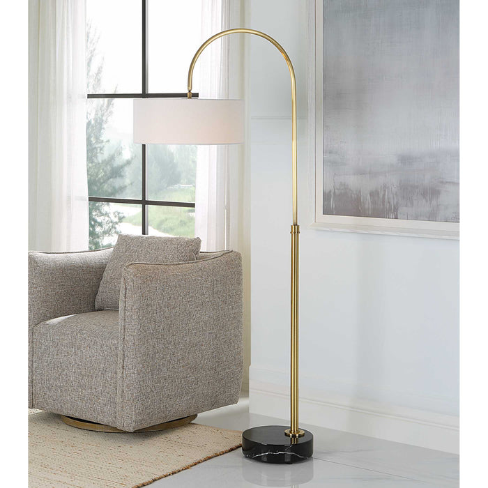 Huxford One Light Floor Lamp Antique Brushed Brass-Lamps-Uttermost-Lighting Design Store