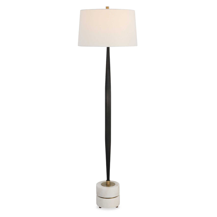 Miraz One Light Floor Lamp Brushed Brass-Lamps-Uttermost-Lighting Design Store