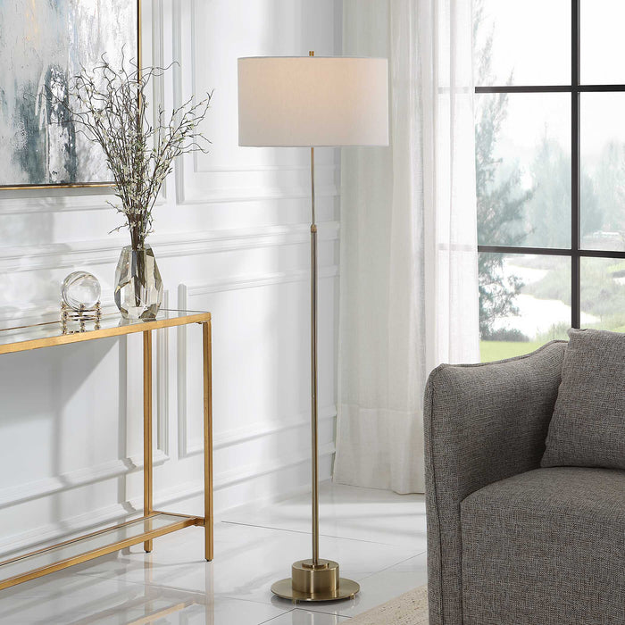 Prominence One Light Floor Lamp Brushed Antique Brass-Lamps-Uttermost-Lighting Design Store