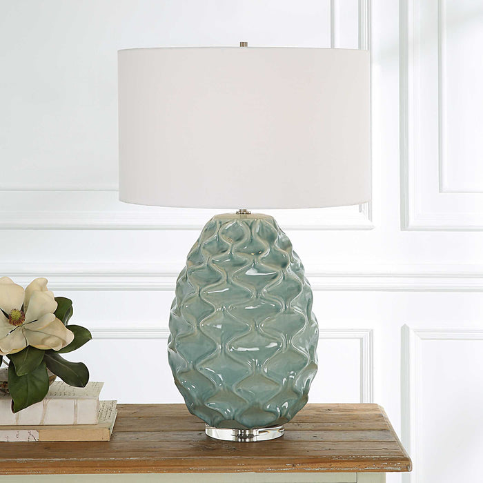 Laced Up One Light Table Lamp Sea Foam Gloss Glaze-Lamps-Uttermost-Lighting Design Store