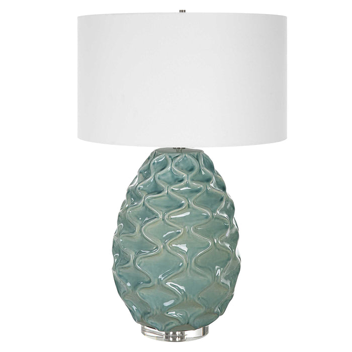 Laced Up One Light Table Lamp Sea Foam Gloss Glaze-Lamps-Uttermost-Lighting Design Store