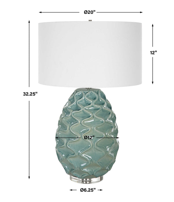Laced Up One Light Table Lamp Sea Foam Gloss Glaze-Lamps-Uttermost-Lighting Design Store