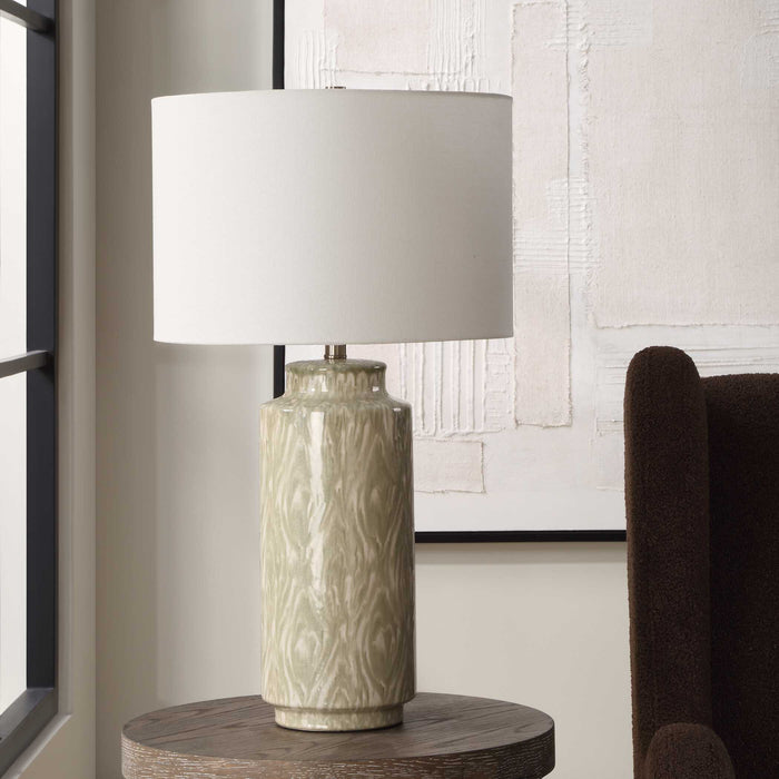 Laurel One Light Table Lamp Organic Pattern In Soothing Cream And Sage-Lamps-Uttermost-Lighting Design Store