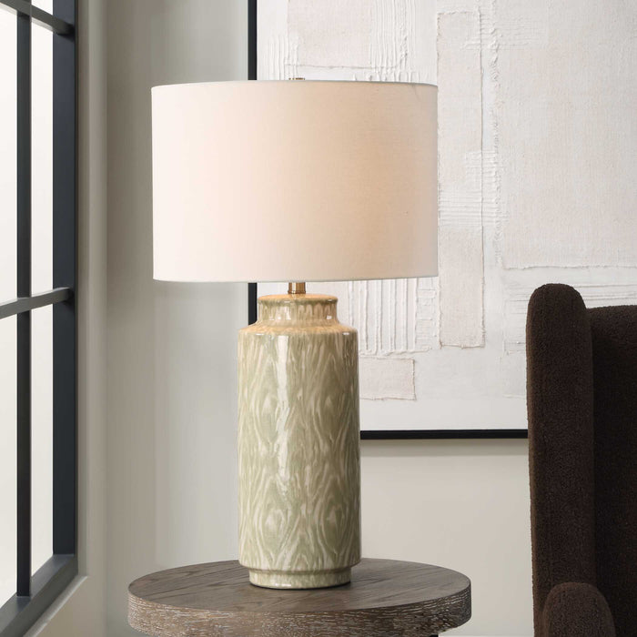 Laurel One Light Table Lamp Organic Pattern In Soothing Cream And Sage-Lamps-Uttermost-Lighting Design Store