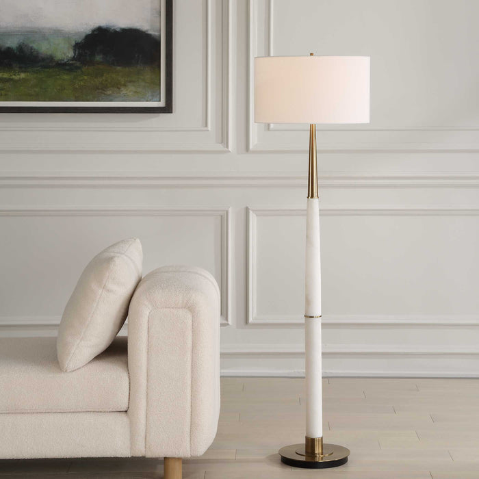 Faro One Light Floor Lamp Brushed Antique Brass-Lamps-Uttermost-Lighting Design Store