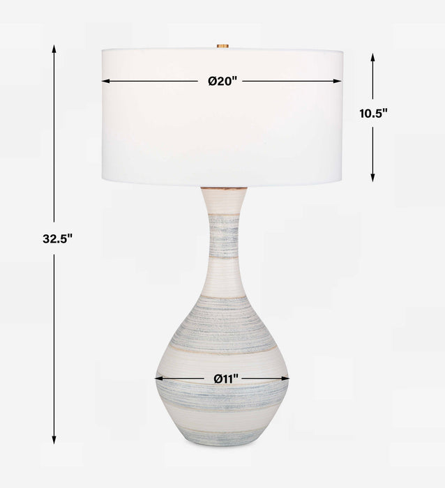 Potter One Light Table Lamp Striped Soft Ivory, Blue, And Tan-Lamps-Uttermost-Lighting Design Store