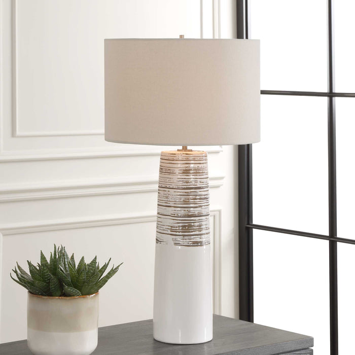 Haven One Light Table Lamp Brushed Plated Nickel-Lamps-Uttermost-Lighting Design Store