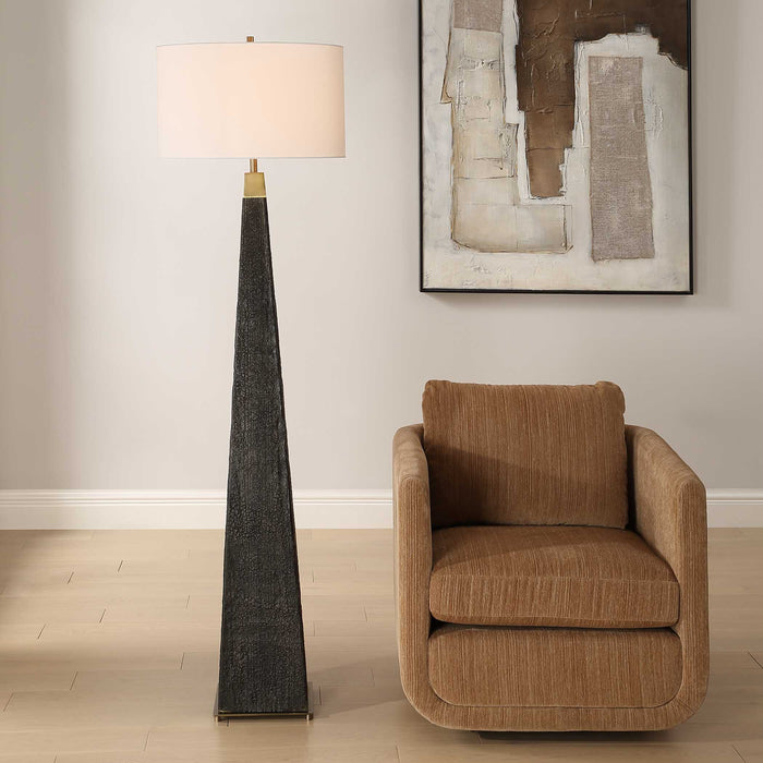 Lathey One Light Floor Lamp Brass-Lamps-Uttermost-Lighting Design Store