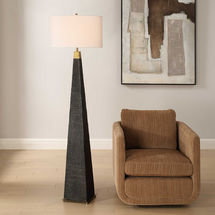 Lathey One Light Floor Lamp Brass-Lamps-Uttermost-Lighting Design Store