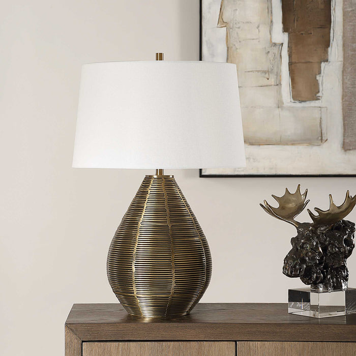Knowles One Light Table Lamp Brushed Brass-Lamps-Uttermost-Lighting Design Store