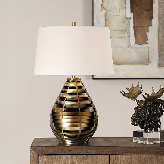Knowles One Light Table Lamp Brushed Brass-Lamps-Uttermost-Lighting Design Store