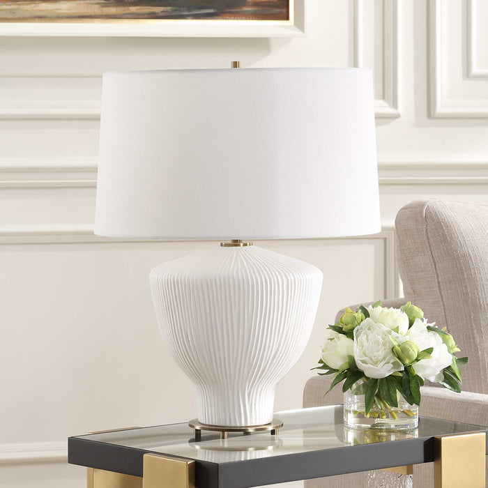Maisie One Light Table Lamp Satin White Accented With Brass Plated-Lamps-Uttermost-Lighting Design Store