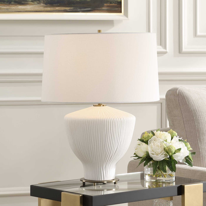 Maisie One Light Table Lamp Satin White Accented With Brass Plated-Lamps-Uttermost-Lighting Design Store